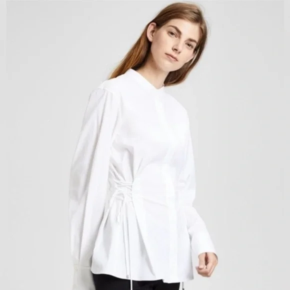 NWT THEORY WHITE LACED BUTTON DOWN, SIZE P - Picture 4 of 16